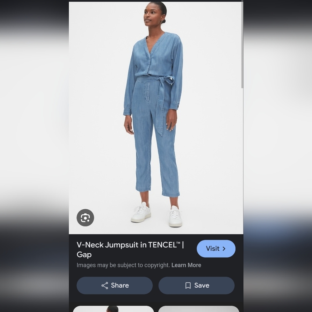 Gap Blue V-Neck Denim (Tencil) Jumpsuit